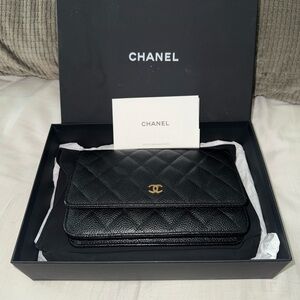 Chanel Black Quilted Clutch with Gold Accent